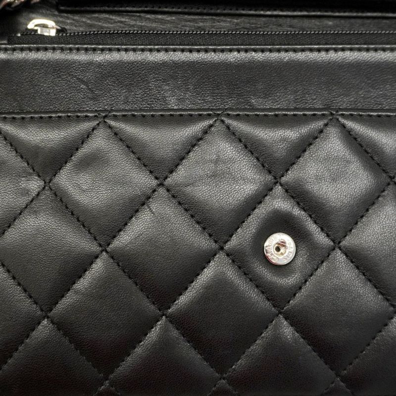 Chanel Shoulder Wallet Matelasse Lambskin Black Silver Hardware Women's