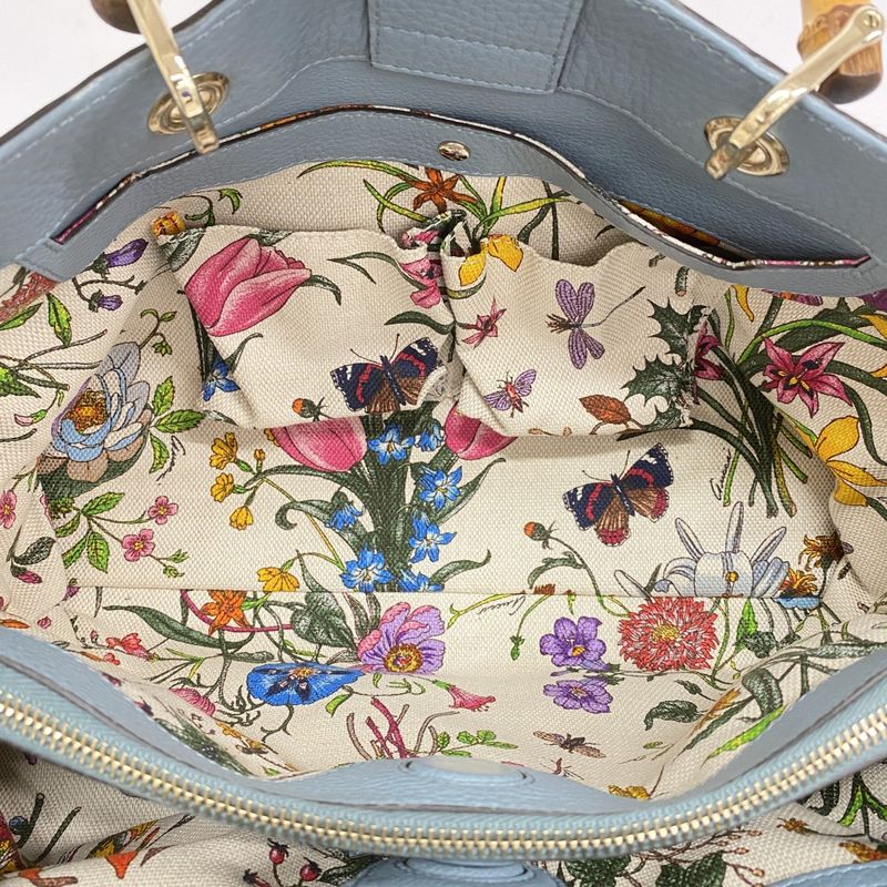 Gucci Handbag Bamboo 323660 Leather Blue Chien Pan Gold Hardware 2way Bag Ladies