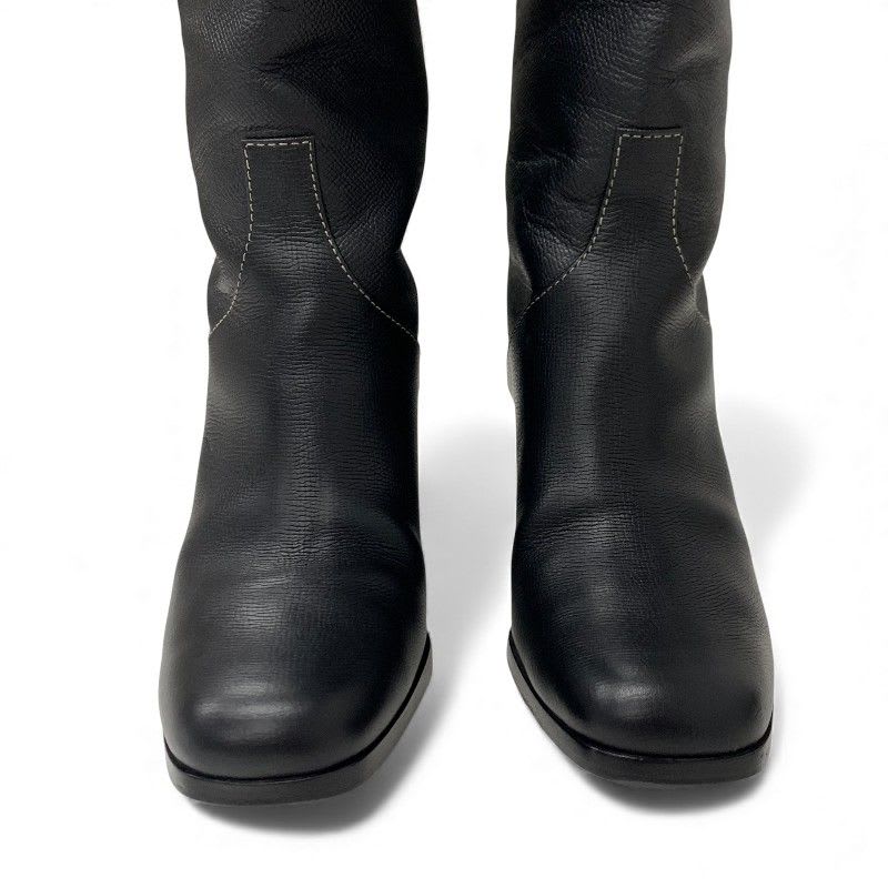 Hermes Houle 60 Boots Long Shoes Leather Black Stitching