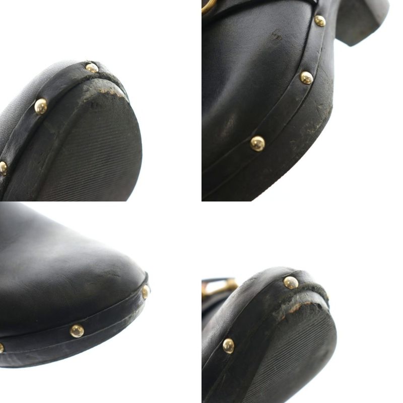 Gucci Horsebit Sabot Sandals Mule Studs Leather 37 Black AQ • OS • SH