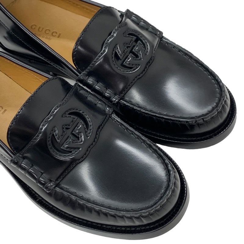 Gucci Loafer Leather Shoes Black Interlocking