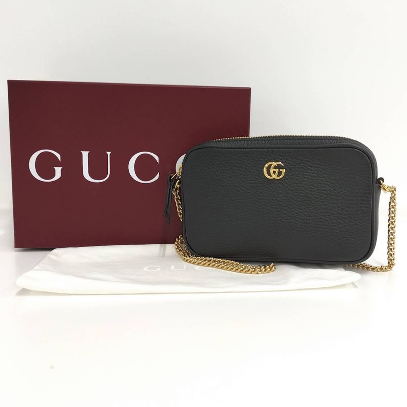 Gucci Chain Shoulder Bag Ggmarmont Mini Camera Bag Leather Black 772759