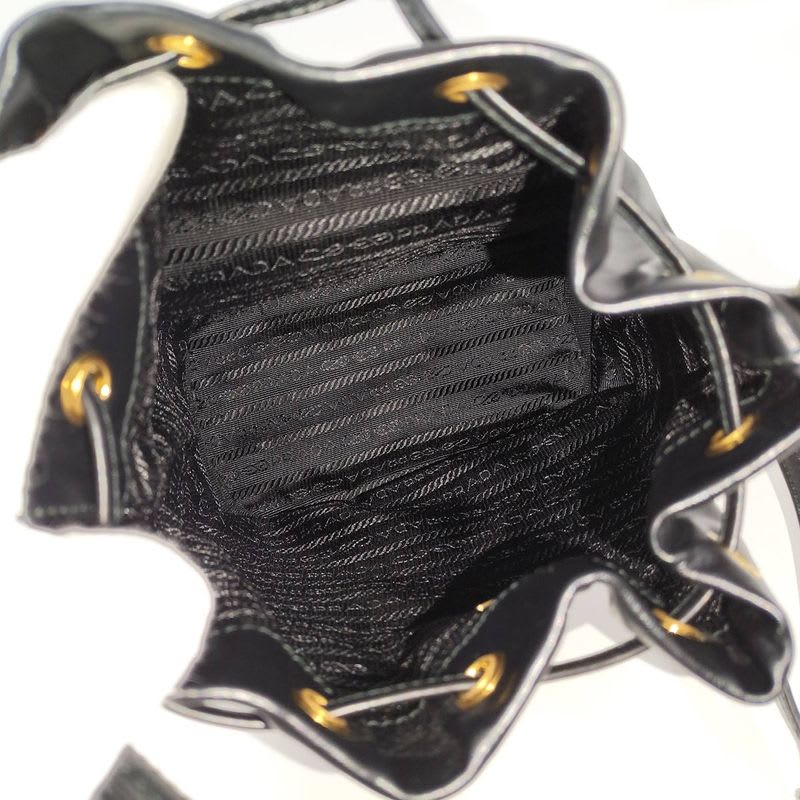 Prada Duet Drawstring Shoulder Bag Leather Black 1 Bh038