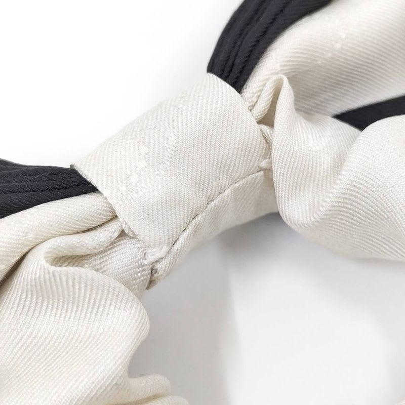 Chanel Scrunchie Ribbon Coco Mark Logo Hair Clip Silk White Black