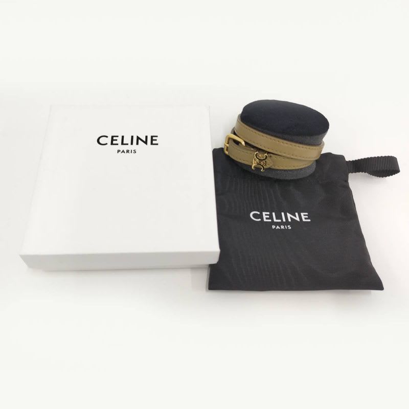 Celine Les Cuirs Bracelet Double Leather Khaki
