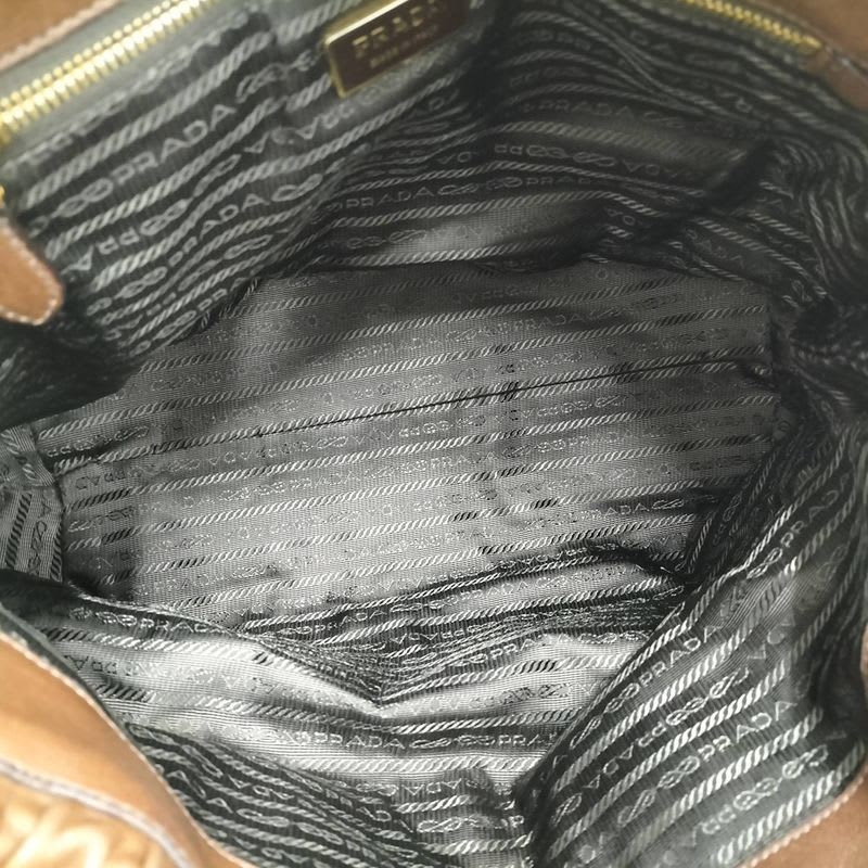 Prada Gathered 2-Way Shoulder Bag Leather Brown