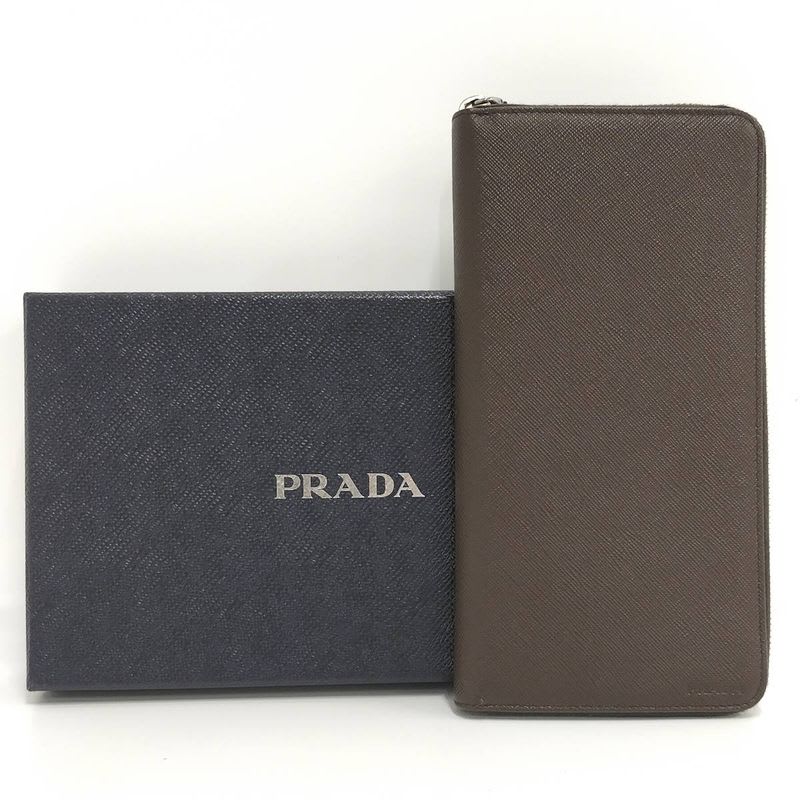 Prada Round Zipper Long Wallet Leather Brown 2 Ml220