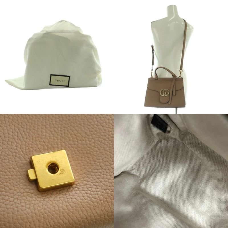 Gucci Ggmarmont Mini Pearl Top Handle Bag Shoulder 2WAY Leather Brown 442622 AQ