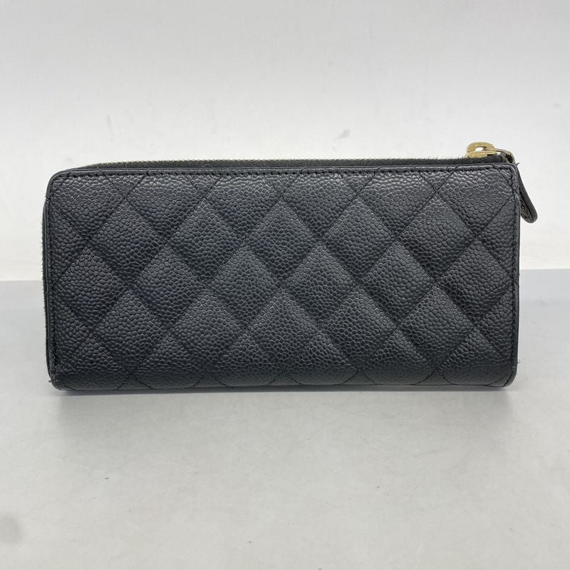 Chanel Long Wallet Matelasse Caviar Skin Black Gold Hardware Women's