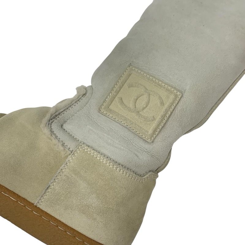 Chanel Boots Long Boots Shoes Suede Beige Shearling Boots Here Mark