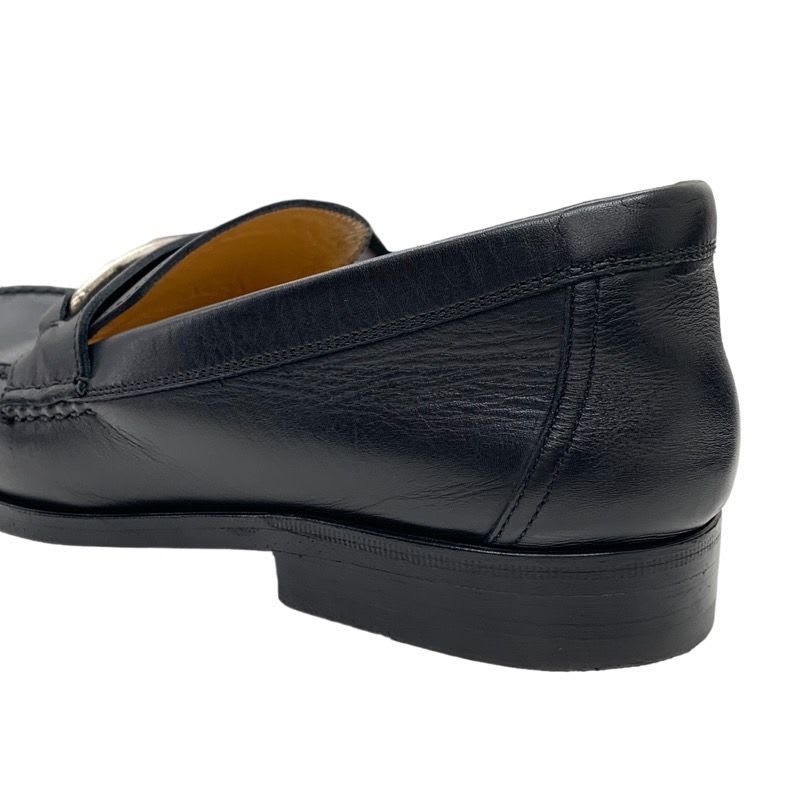 Hermes Colette Loafer Leather Shoes Black Silver Moccasin Flat