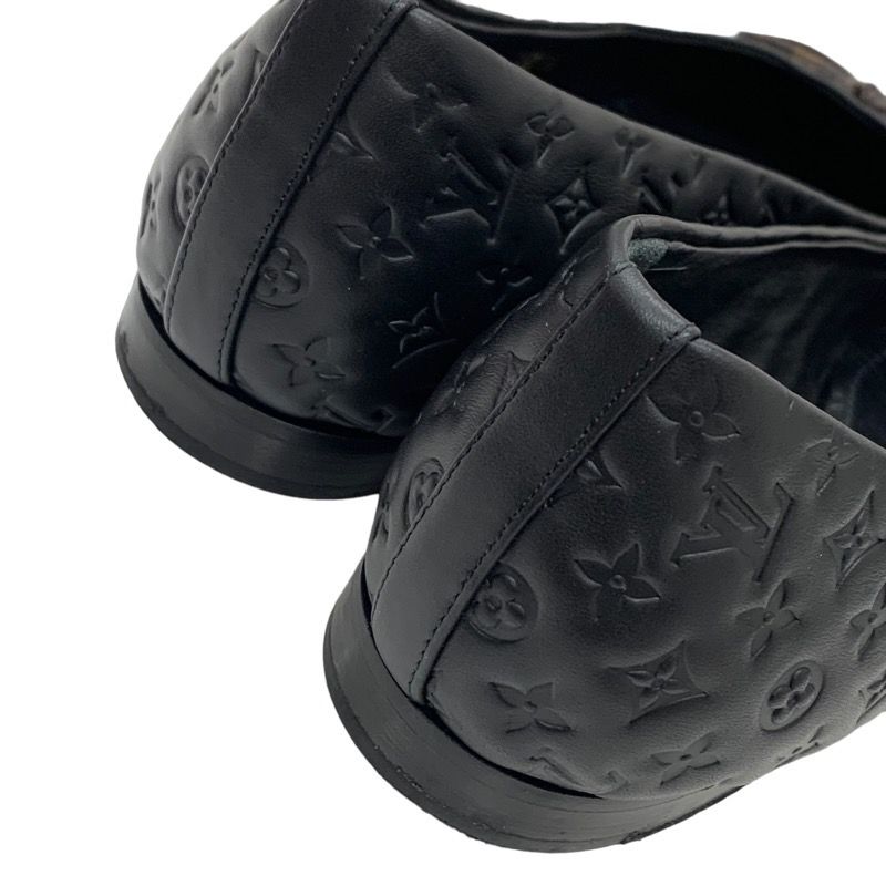 Louis Vuitton Nina Line Monogram Flat Shoes Ballet Shoes Ribbon Leather Black