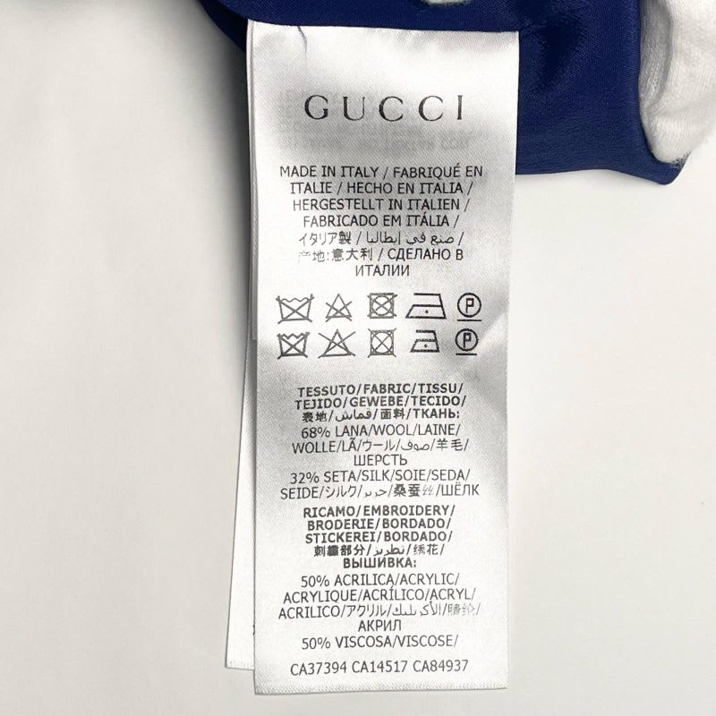 Gucci Wool Silk Blend Gold Button GG Jacquard Dress Blue 38