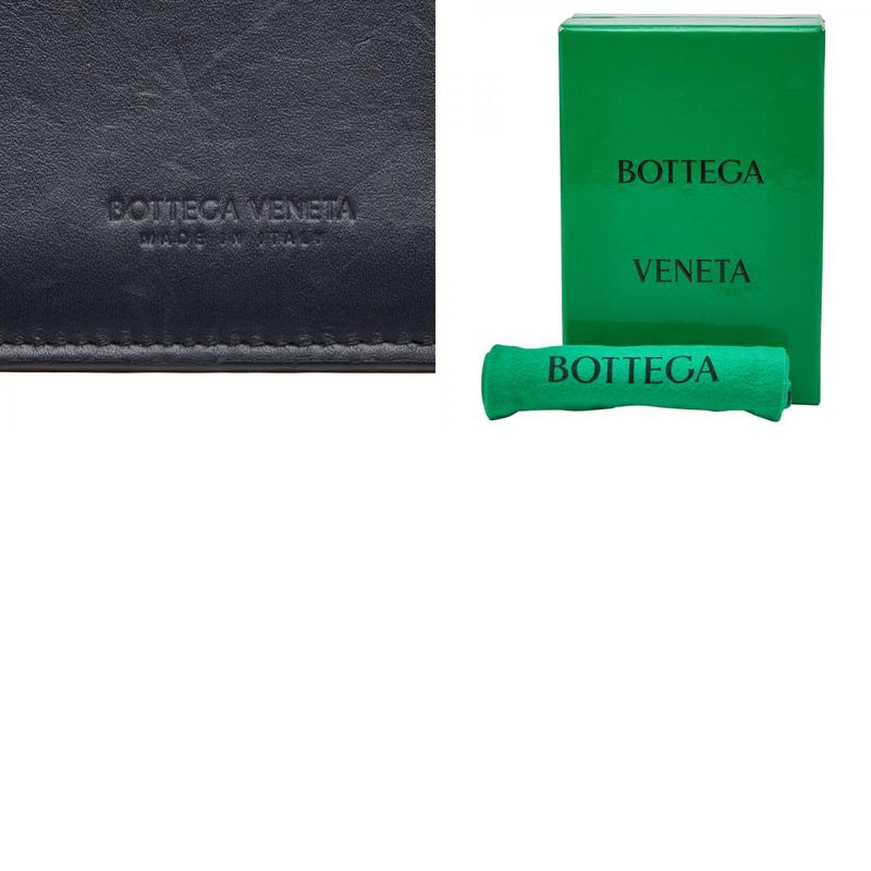 Bottega Veneta Intrecciato Card Case Business Holder Navy Yellow Leather