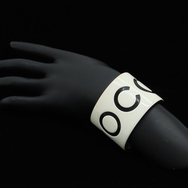 Chanel Coco Mark Bangle Open Bangle Bracelet Plastic White Black