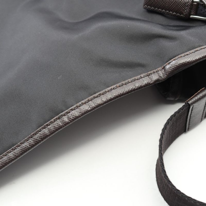 Prada Shoulder Bag Va0770 Black Nylon Saffiano Leather