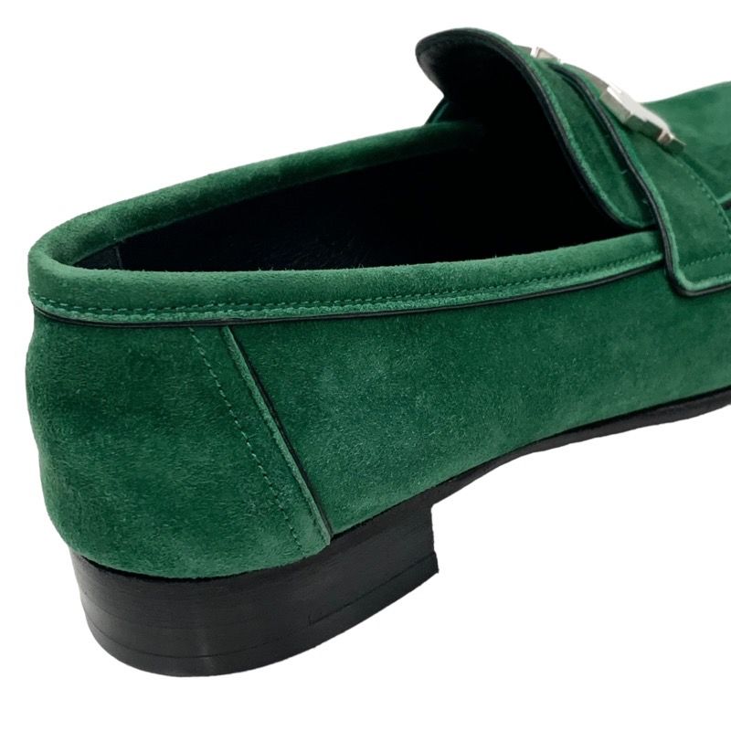 Hermes Paris Loafers Moccasins Flat Shoes Hhardware Suede Green