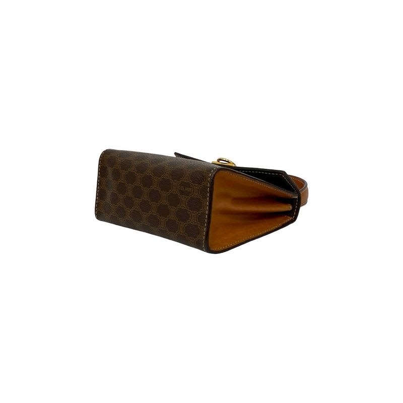 Celine Vintage Macadam Pattern Logo Ring Hardware Leather 2-Way Mini Handbag