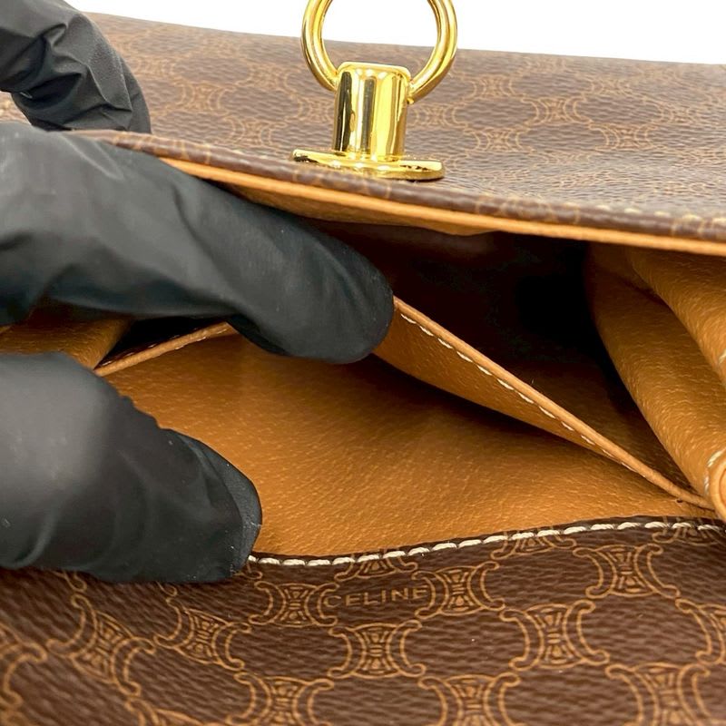 Celine Vintage Macadam Pattern Logo Ring Hardware Leather 2-Way Mini Handbag