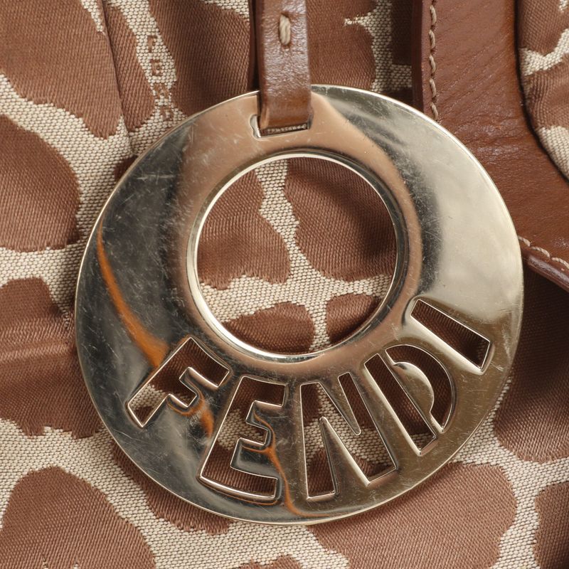 Fendi Leopard Pattern 8br652-ao8 Leather Nylon Tote Bag Shoulder Hand Ladies