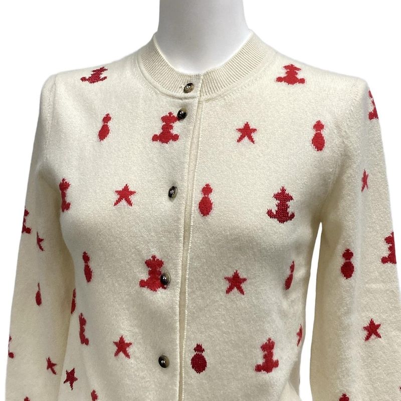 Hermes Cardigan Size 34 S Women's - Ivory X Red Long Sleeve Cashmere Embroidery