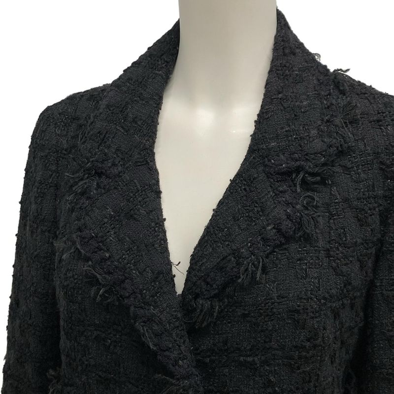 Chanel Jacket Size 36 S Women's P24873 Black Tweed Fringe Cotton