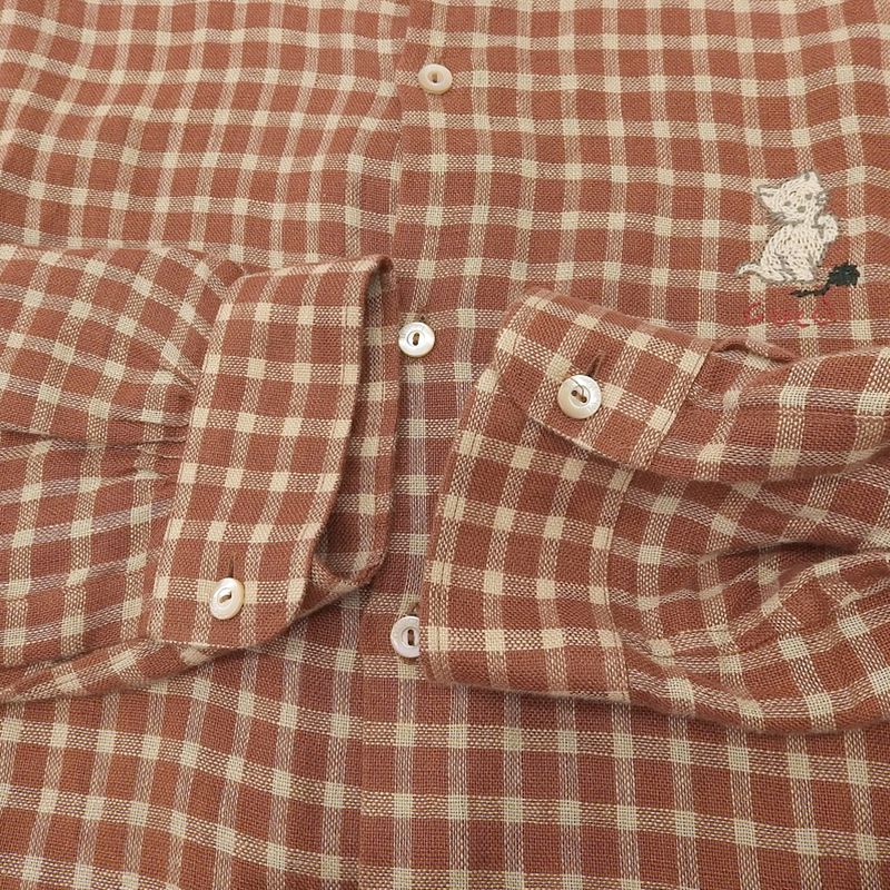 Gucci Chuck Pattern Cat Embroidery Long Sleeve Shirt Tops Men's Brown 50 609042