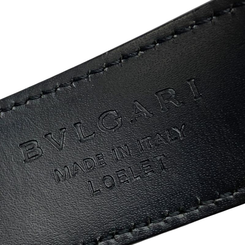 Bvlgari Retangolo Belt Silver Buckle Logo Leather Black Bvlgari Men's Used High