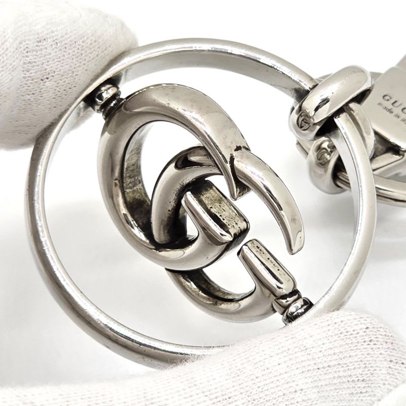 Gucci Double G Key Chain Holder Silver Tone Metal Total Length 10.25 cm