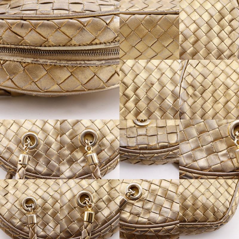 Bottega Veneta Intrecciato Calfskin Gold Shoulder Bag