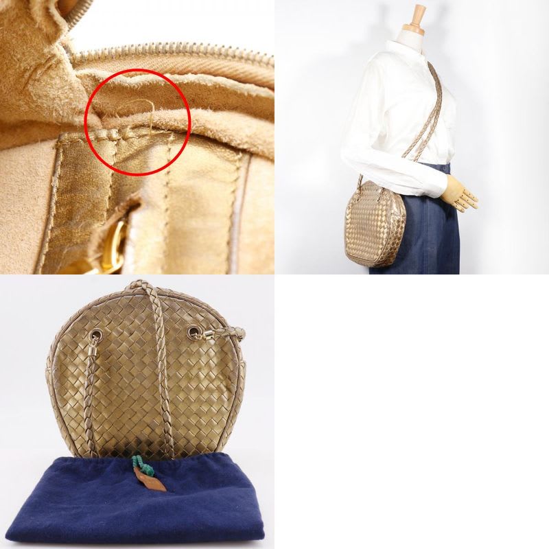 Bottega Veneta Intrecciato Calf Gold Women's Shoulder Bag