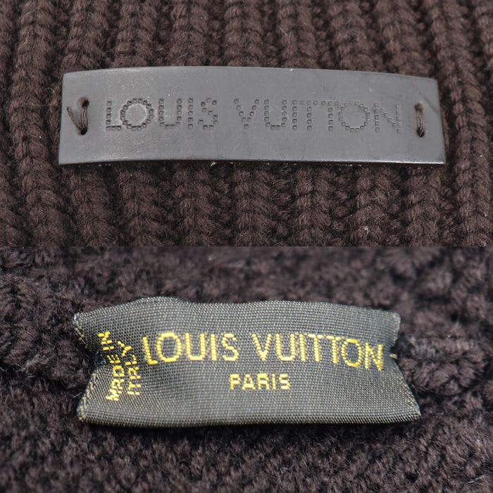 Louis Vuitton Damier Leather Patch Knit Cap Brown Women's