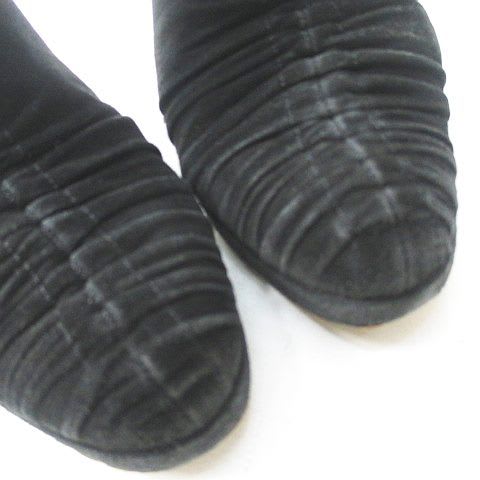 Gucci Booties High Heels Gathered Ribbon 37.5 Black Suede