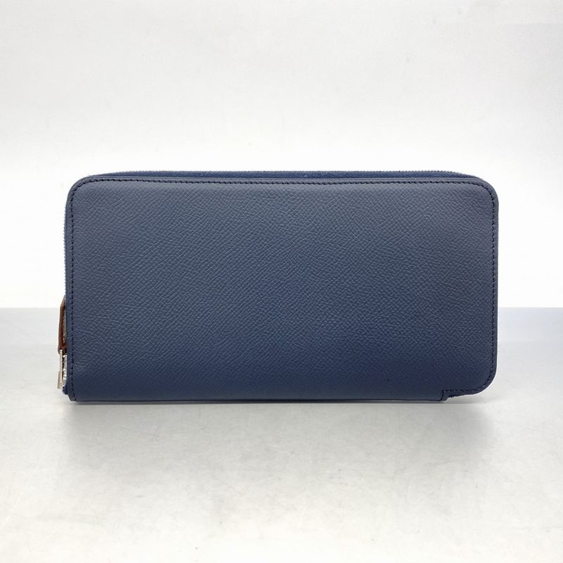 Hermes Long Wallet Azap Long Silk In Vaux Epson Blue Indigo Silver Hardware D