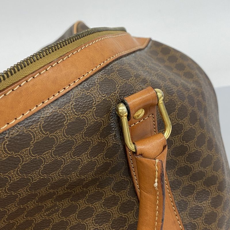 Celine Boston Bag Macadam PVC Brown Gold Hardware Women's