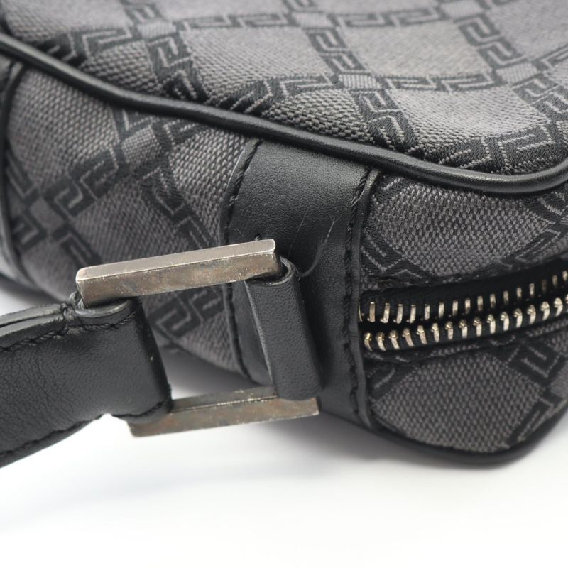 Versace Second Bag Clutch Bag Black Canvas Leather Logo Second Bag Men's Used B