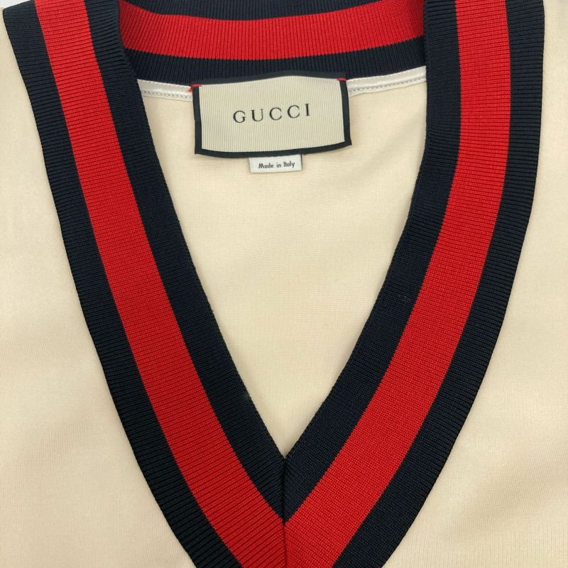 Gucci 470315 Ivory Web V-neck Stretch Viscous Dress S