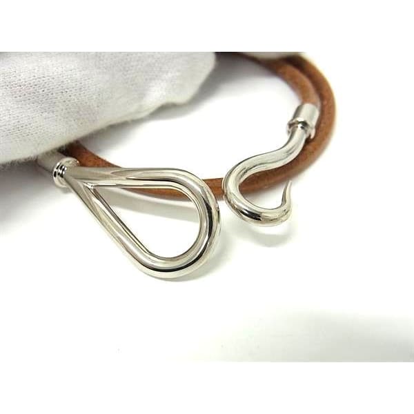 Hermes Bracelet Choker Jumbo Brown Leather Ladies 2 row Double Tour Silver