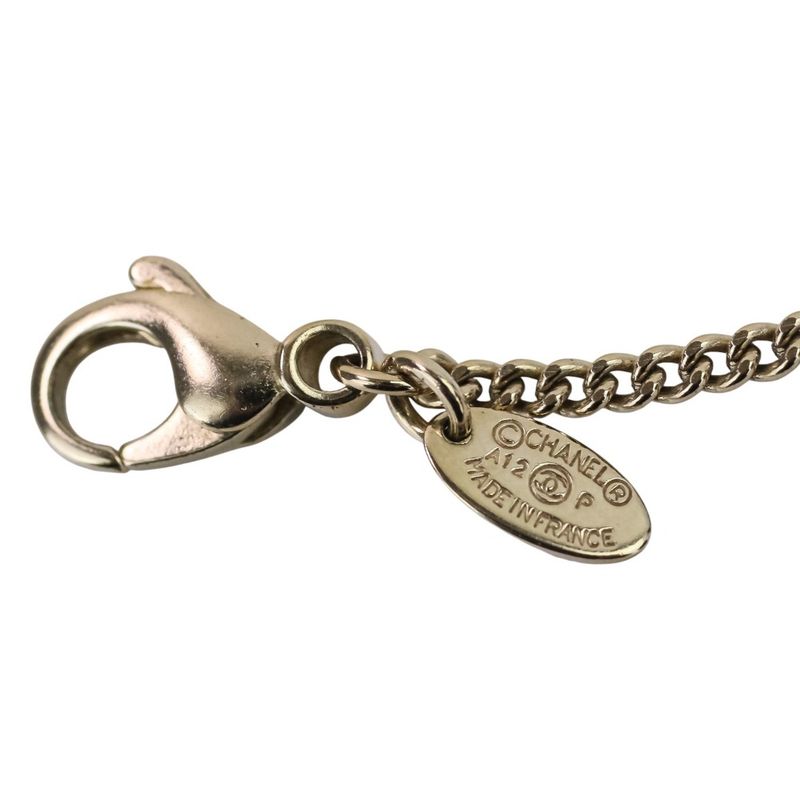 P Chanel 2WAY Reversible Coco Mark Pearl Decoration Necklace Gold Color Ladies