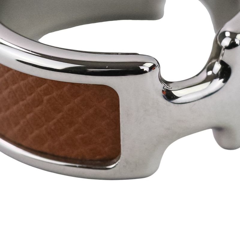 Hermes Olympe PM Ring S Size 11.5 Silver Color Brown Ladies