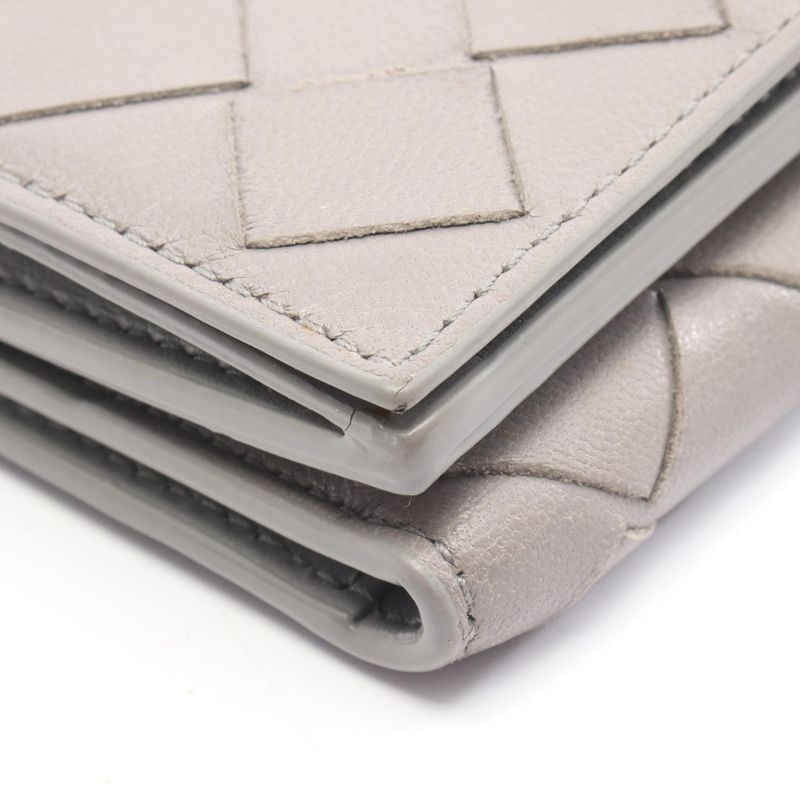 Bottega Veneta Trifold Wallet Intrecciato Gray Leather Intrecciato Trifold