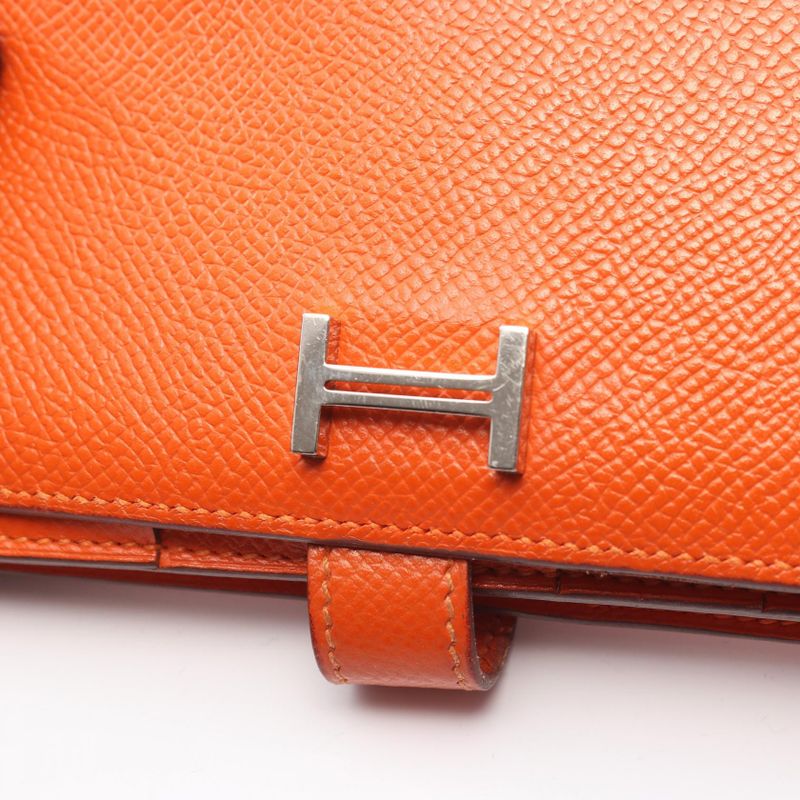 Hermes Bifold Long Wallet Bearn Souffle Orange Leather Bearn Souffle Orange