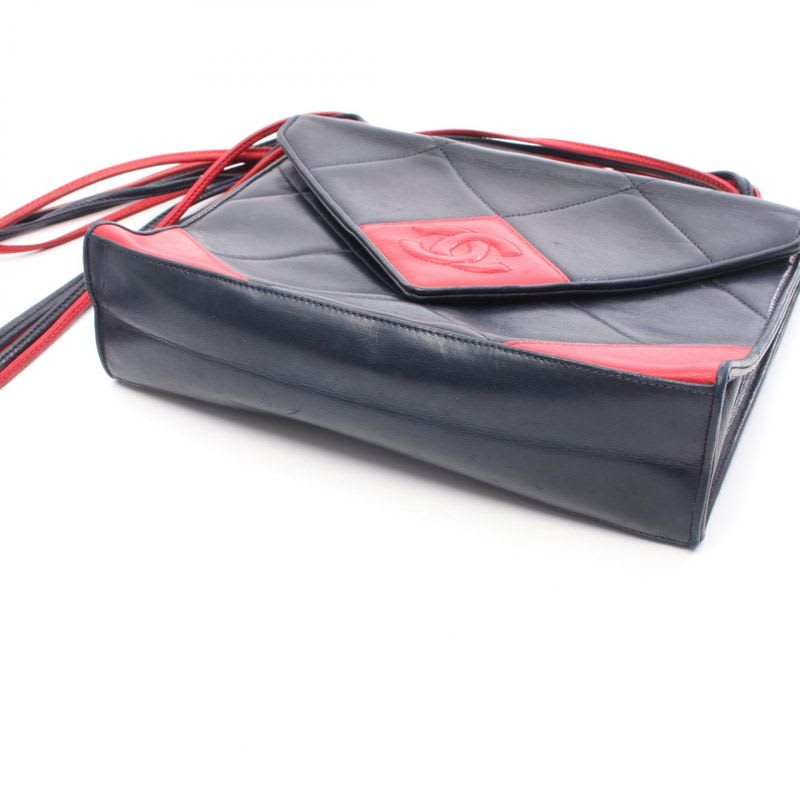 Chanel Shoulder Bag Navy Red Leather