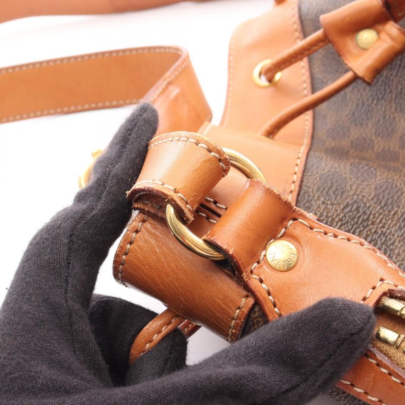 Celine Shoulder Bag Dark Brown PVC Coated Canvas Leather Macadam Shoulder Bag