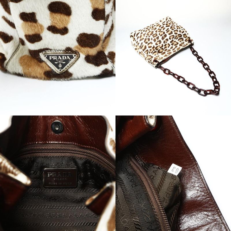 Prada Shoulder Bag Calf Hair Leopard Chain