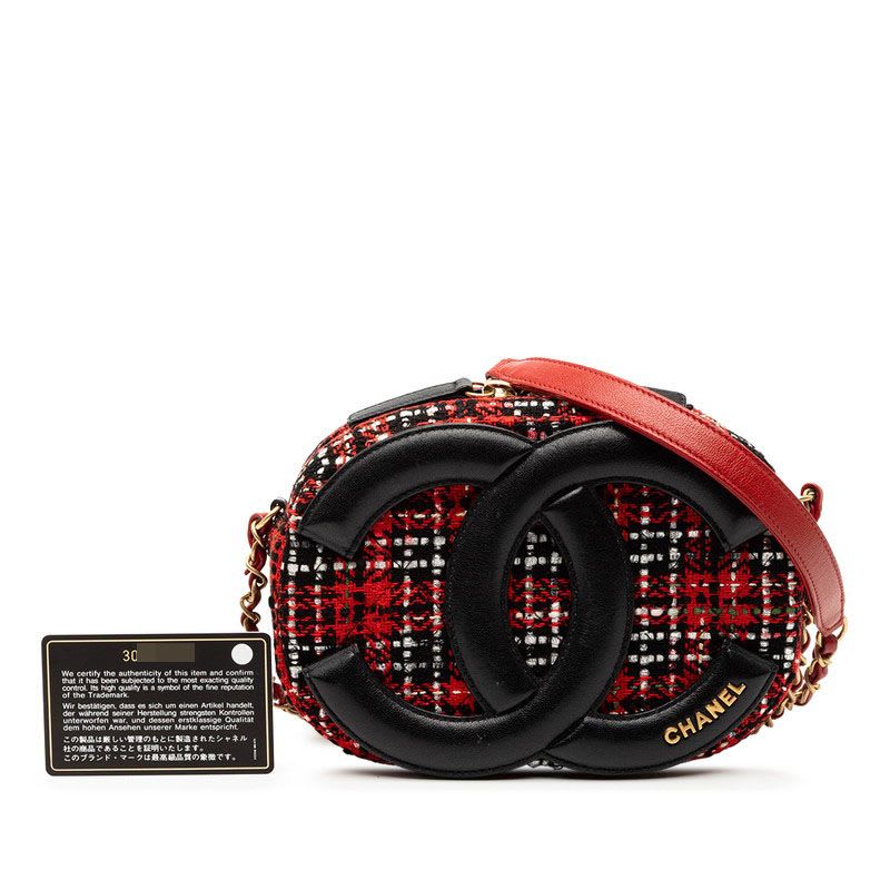 Chanel Chanel Chain Shoulder Bag Red Black Tweed Leather