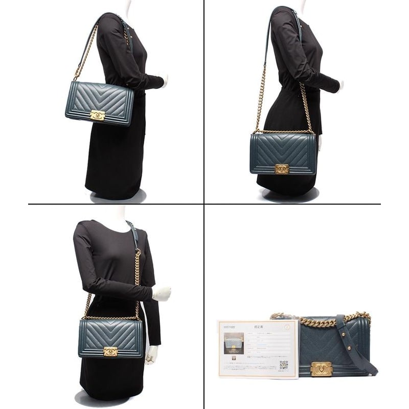 Chanel Chain Shoulder Bag Boy Chanel 25 Gold Hardware V Stitch Caviar Skin