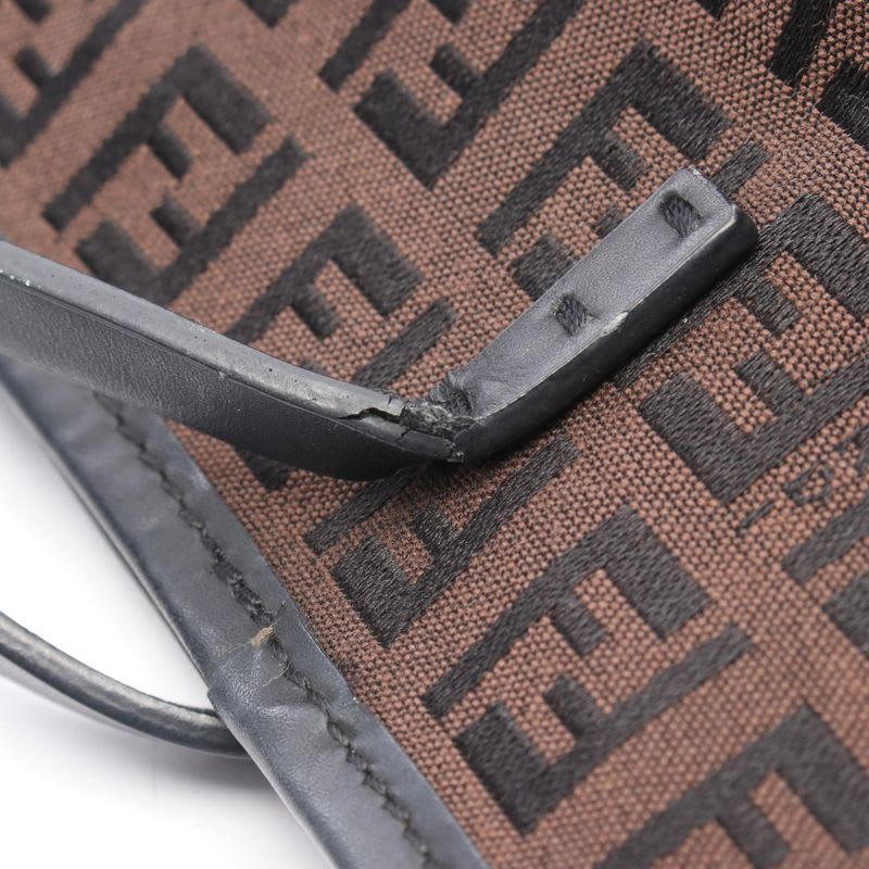 Fendi Tote Bag Zucchino 8 Bh075 Dark Brown Black Canvas Leather Mini