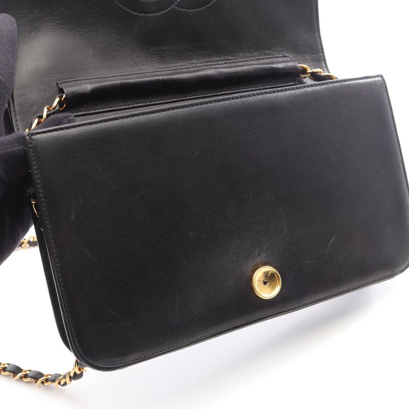 Chanel Shoulder Bag Quilted Full Flap Black Lambskin Push Lock