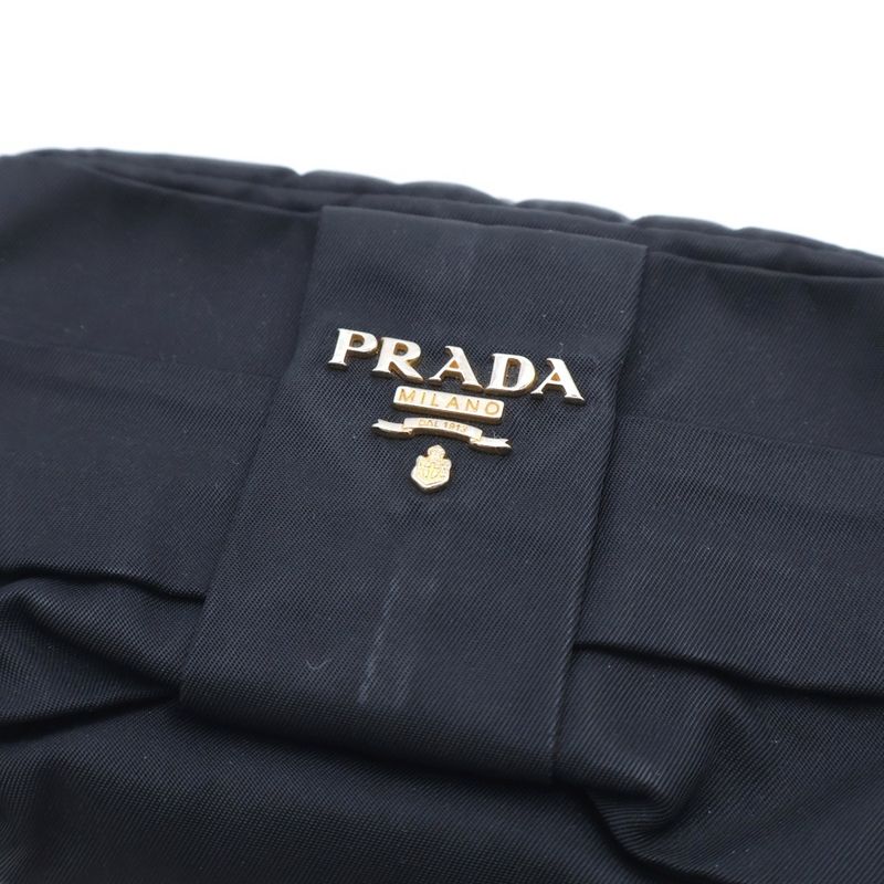 Prada Ribbon Logo Plate Nylon Multi Pouch Black 1n1441